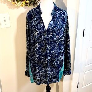 SOFT SURROUNDINGS Women's Corales Mixed Print Lightweight Buttoned Tunic~ L🧡